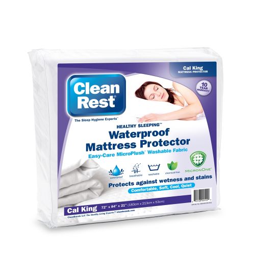 CleanRest Fitted Mattress Protector, 100% Polyester, Cal King, 72x84, Depth up to 21", White